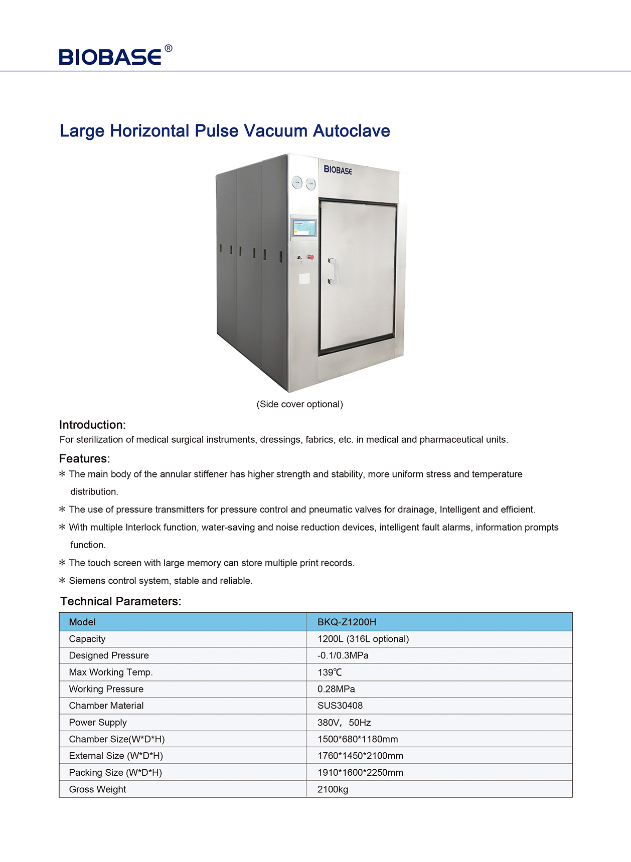 Grande autoclave a vácuo de pulso horizontal BKQ-Z1200H