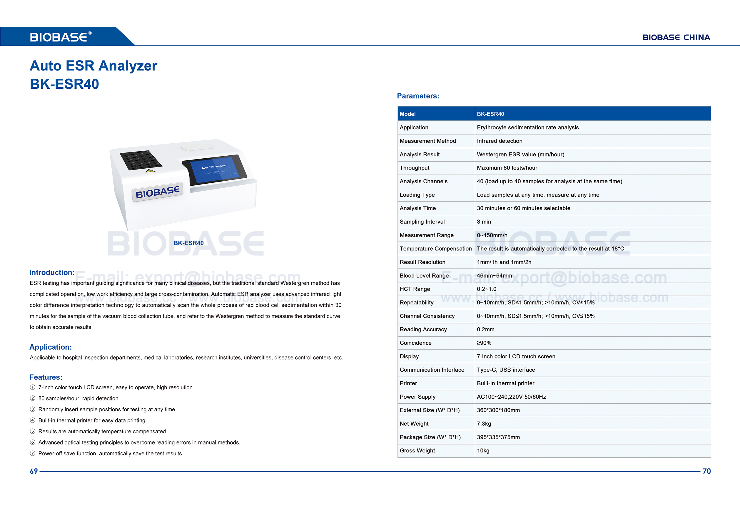 69-70 Analisador AUTO ESR BK-ESR40