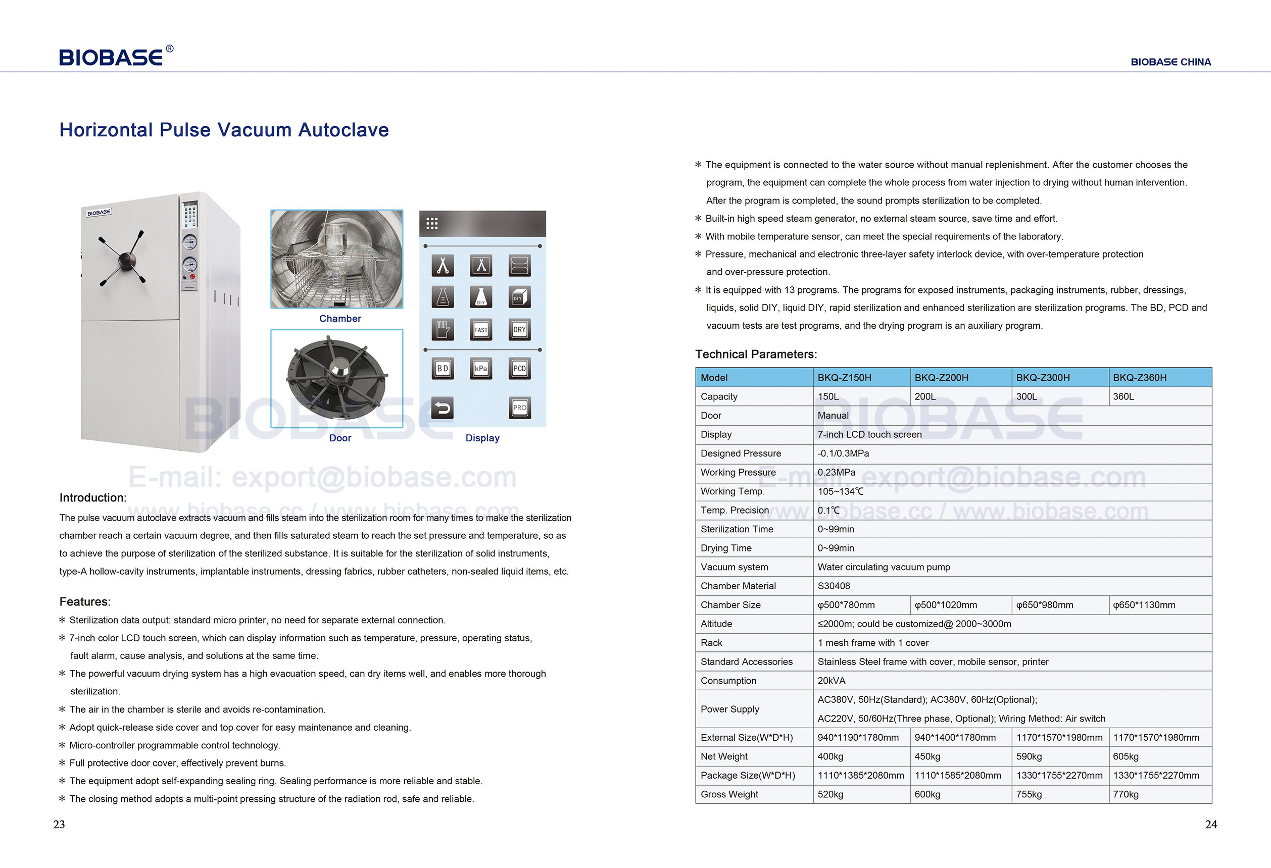 23-24 AUTOCLAVE DE PULSO HORIZONTAL AUTOCLAVE BKQ-Z150 200 300 360H