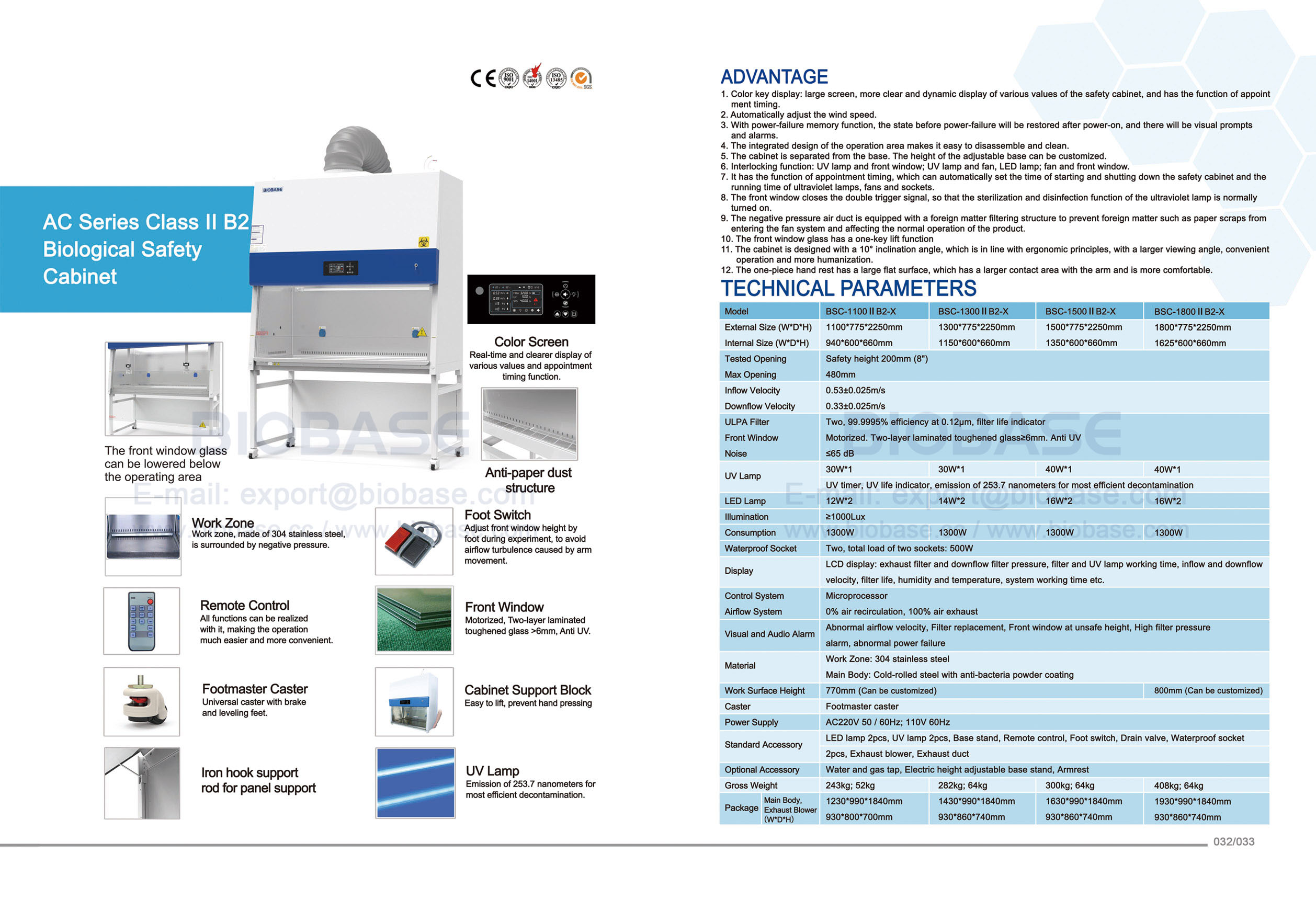 32-33 AC Série AC Classe II B2 Gabinete de Segurança Biológica BSC-1100 II B2-X & BSC-1300 II B2-X & BSC-1500 II B2-X & BSC-1800 II B2-X