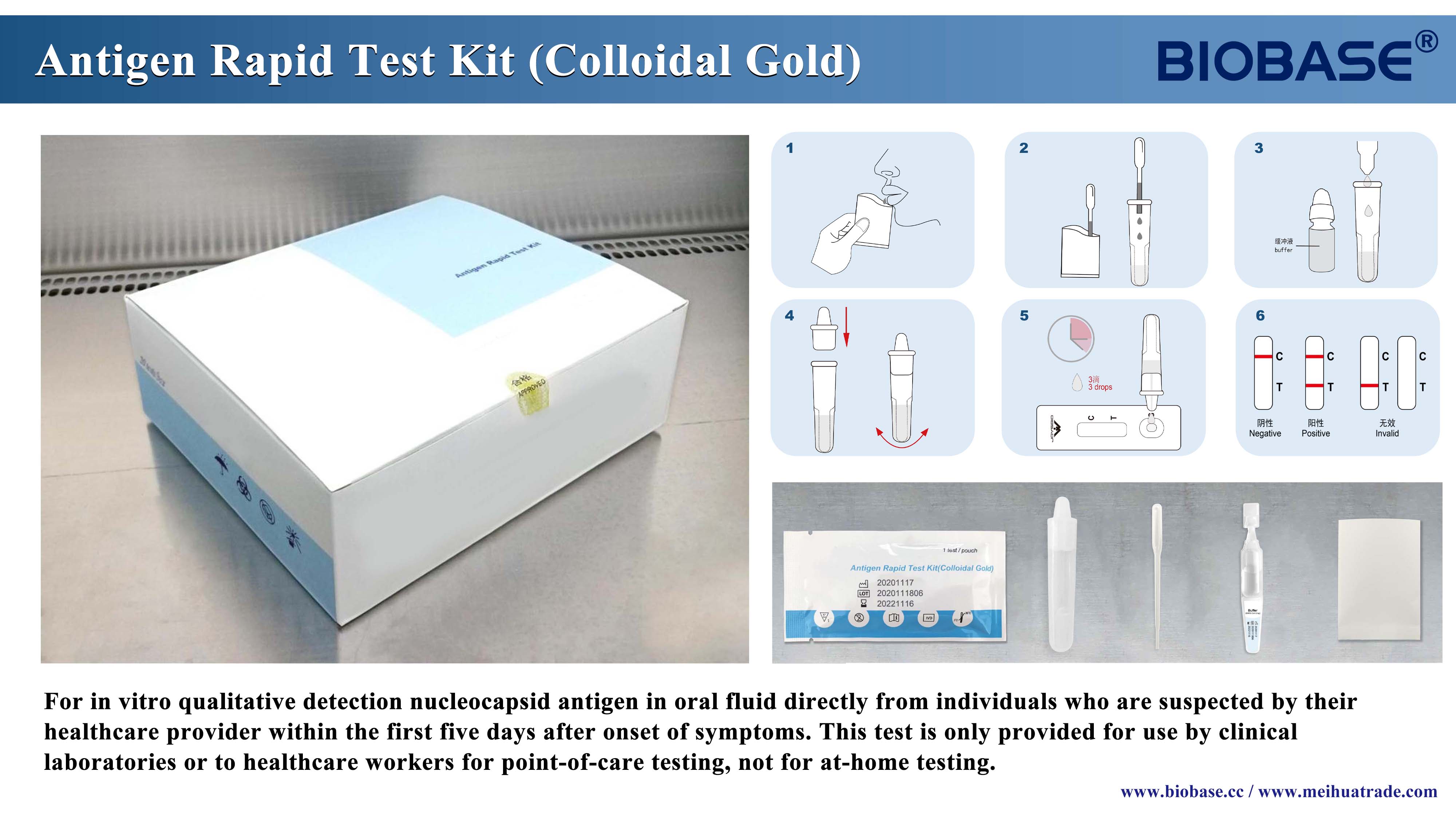 Kits de teste rápido BIOBASE Coronavirus / COVID-19 / Sars-CoV-2 