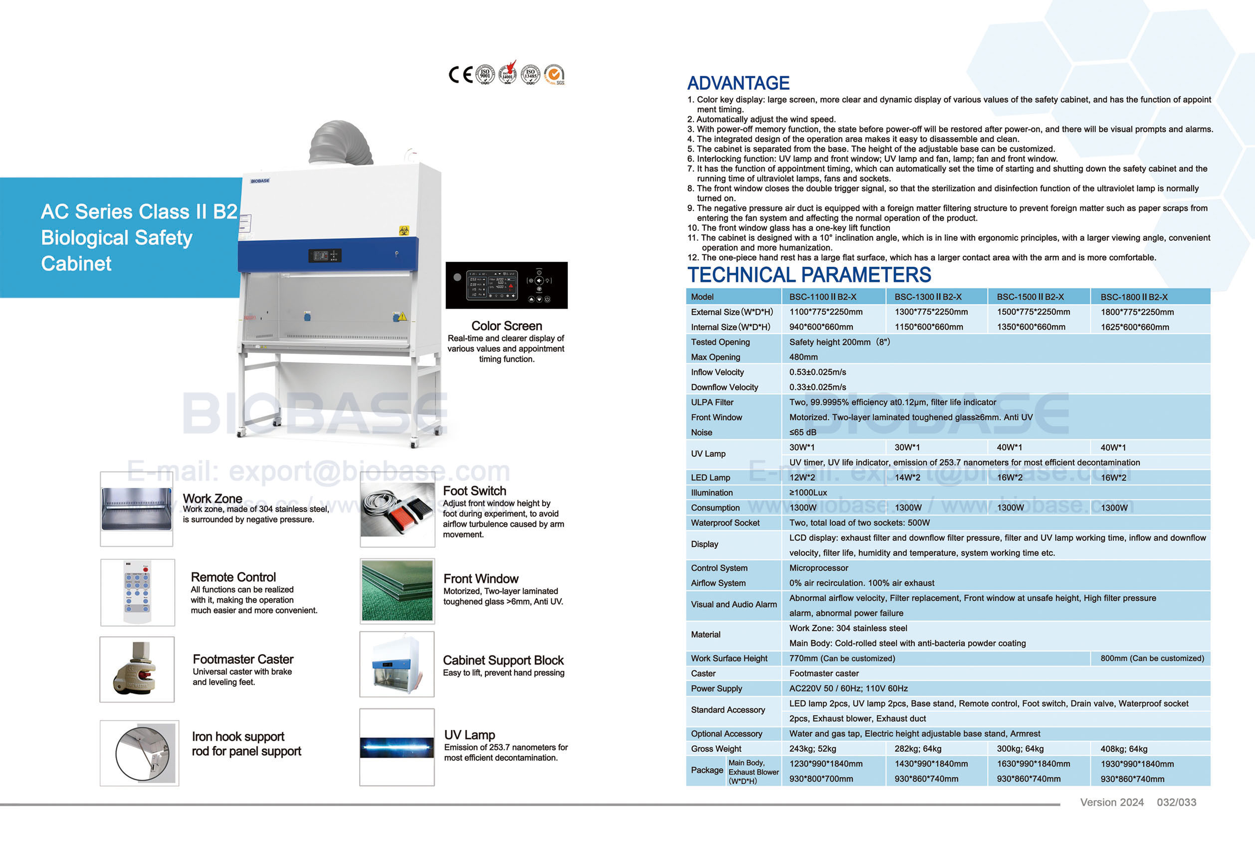 32-33 Gabinete de Segurança Biológica Série AC Classe II B2 BSC-1100 II B2-X e BSC-1300 II B2-X e BSC-1500 II B2-X e BSC-1800 II B2-X