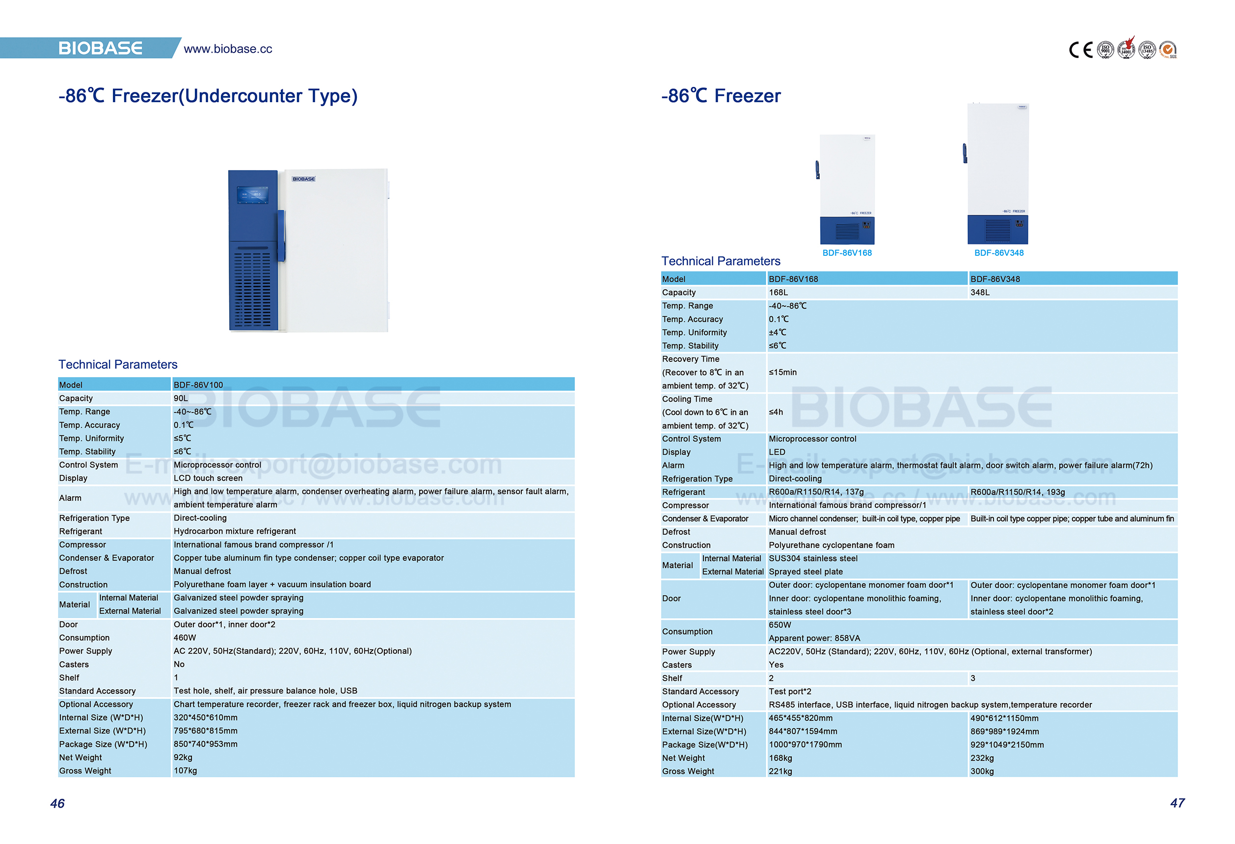 46-47 -86 ℃ Freezer (tipo de baixo) e -86 ° C Freezer