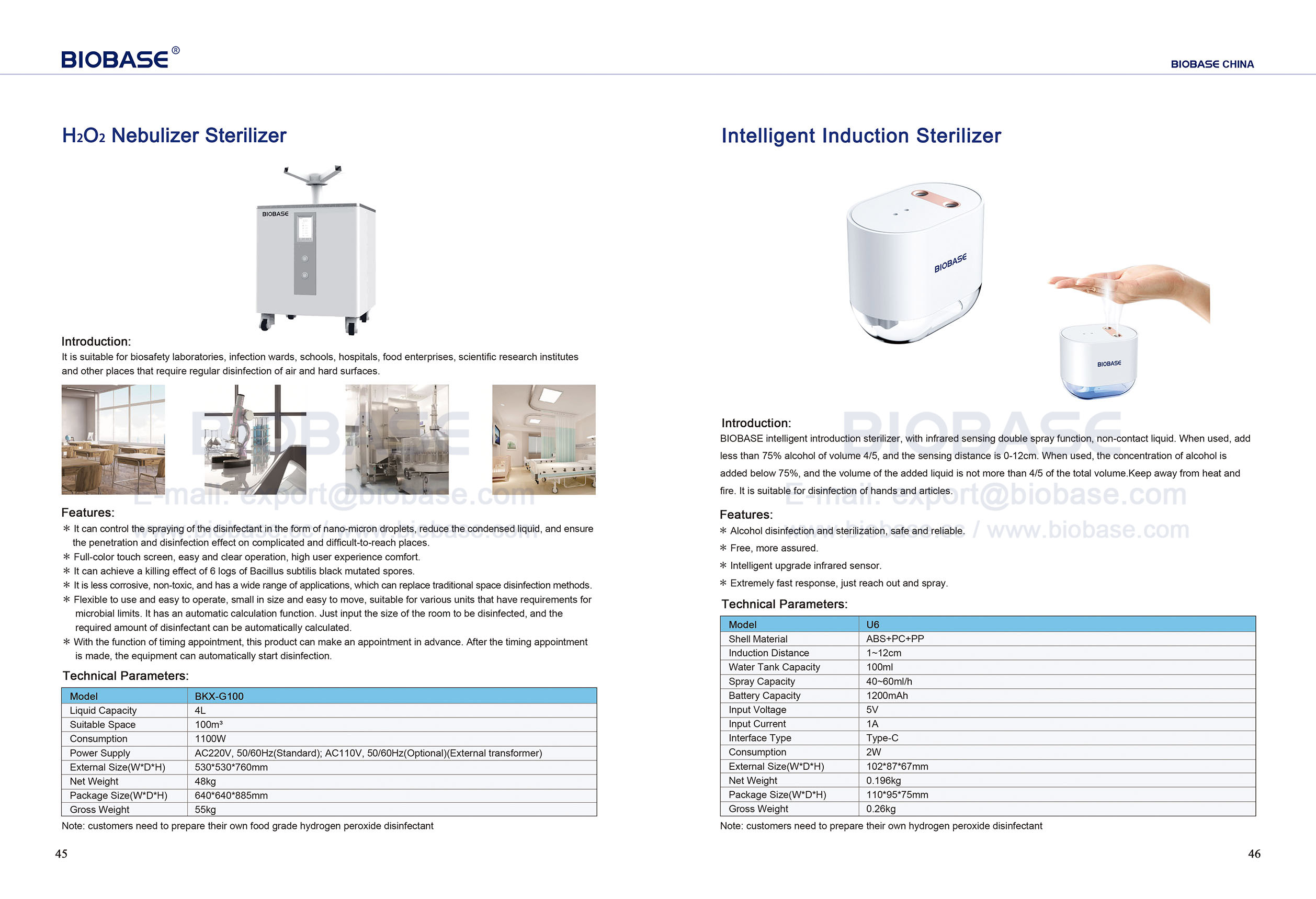 45-46 H₂o₂ esterilizador de nebulizador e esterilizador de indução inteligente