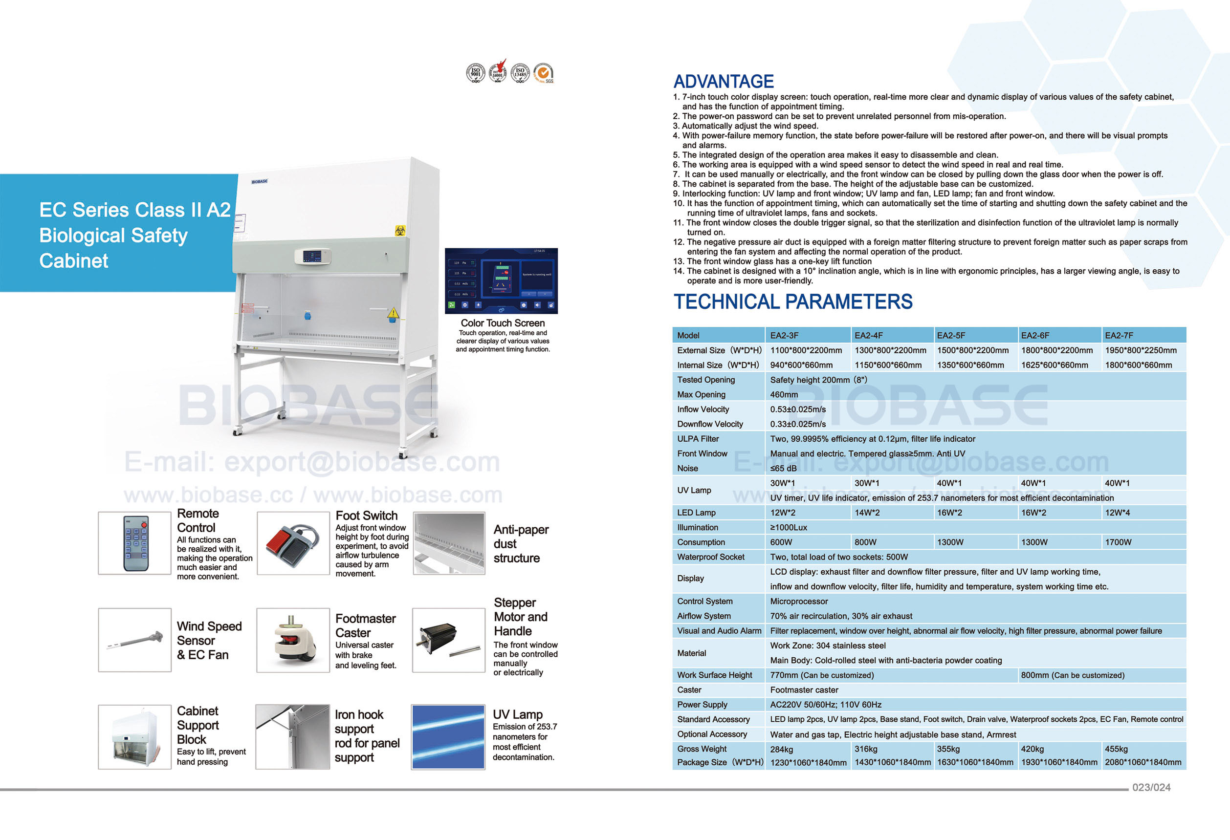 23-24 EC Série CELA II A2 Gabinete de Segurança Biológica EA2-3F & EA2-4F & EA2-5F & EA2-6F & EA2-7F