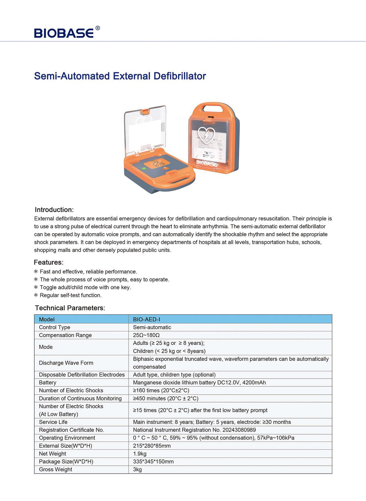 Desfibrilador Externo Semiautomático BIO-AED-I