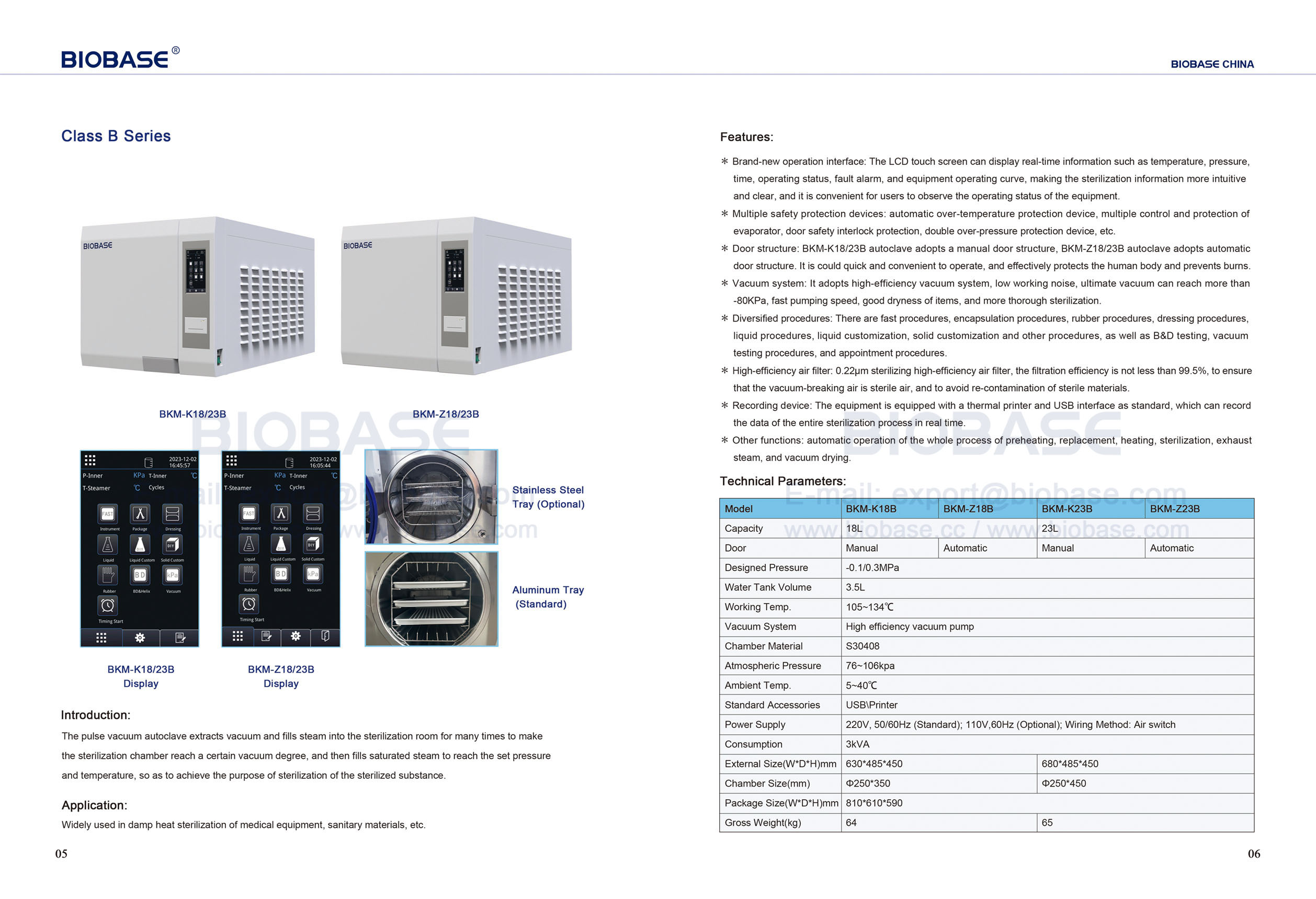 5-6 Autoclave de mesa Classe B série BKM-K18B Z18B e K23B Z23B