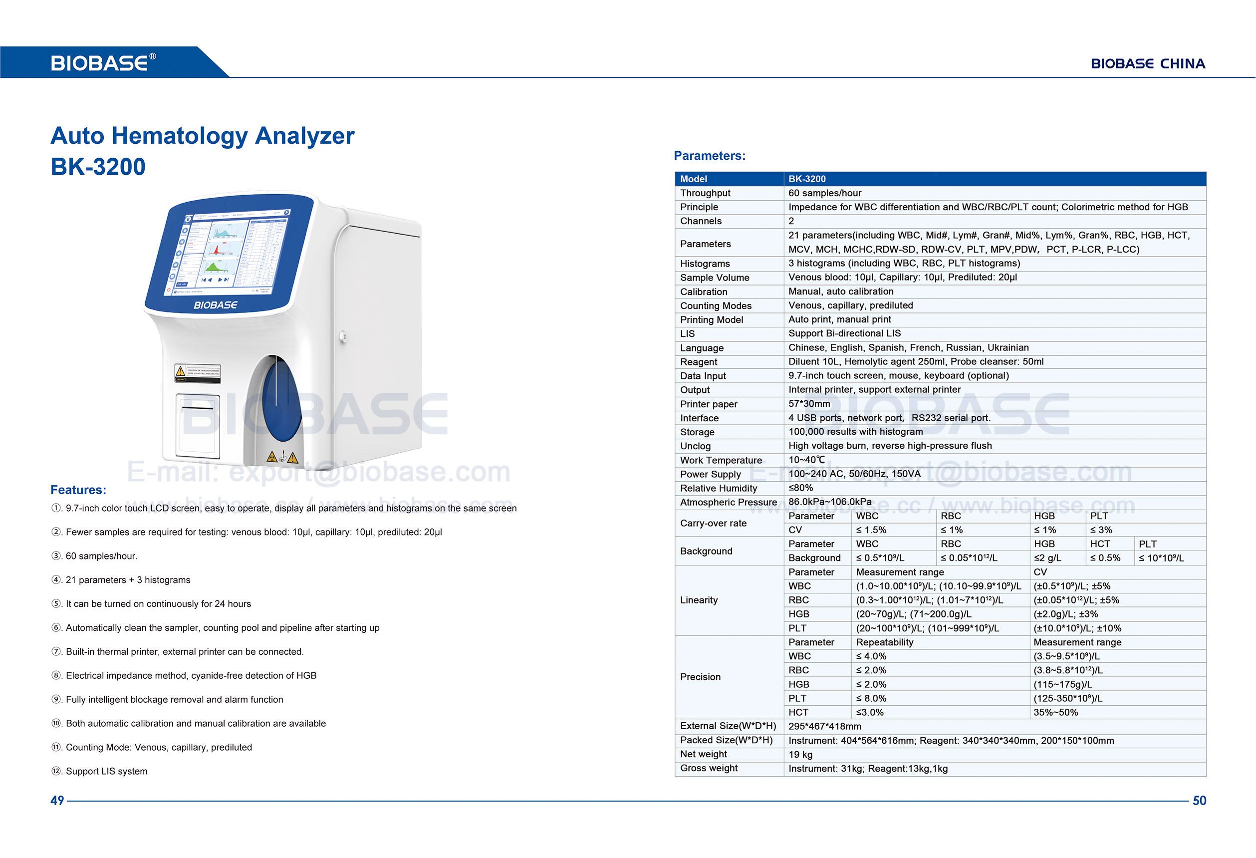 Analisador Automático de Hematologia 49-50 BK-3200