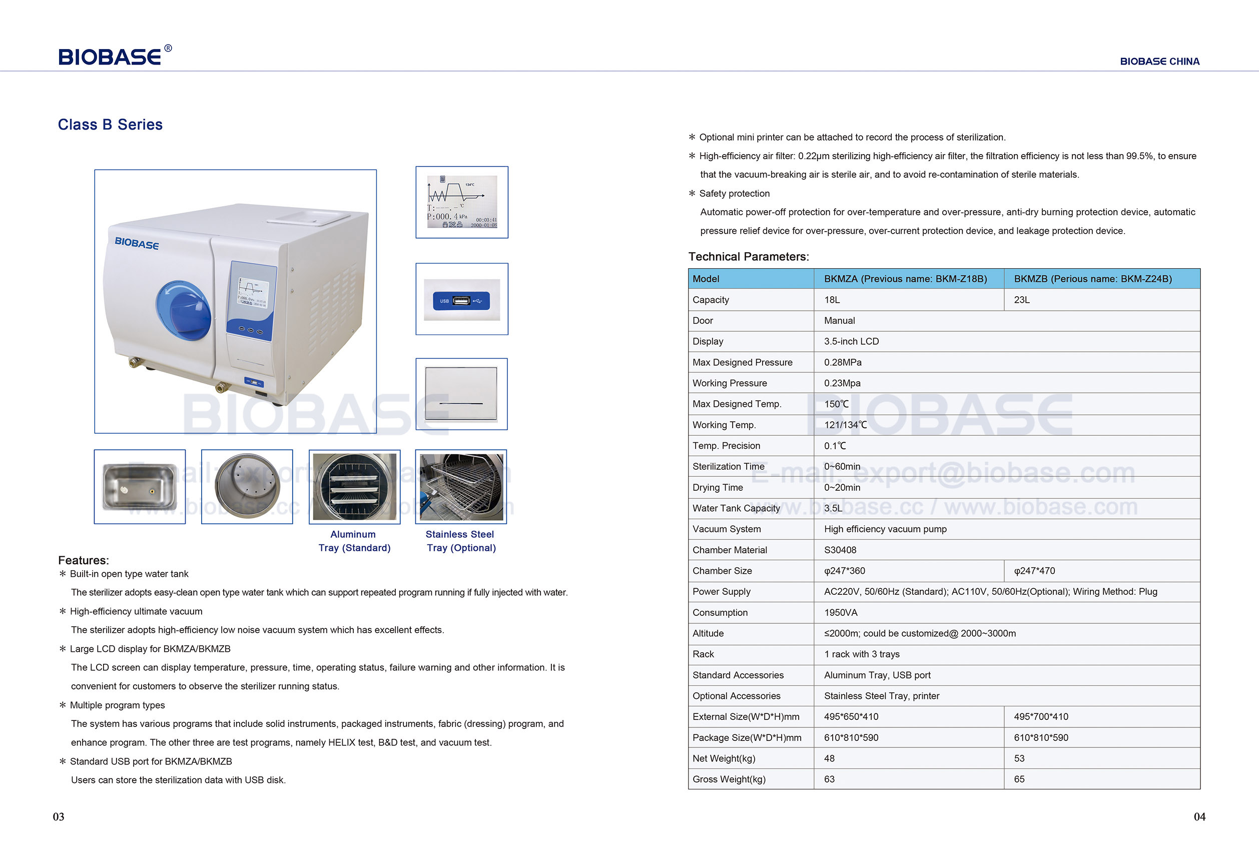 3-4 Autoclave de mesa série Classe B