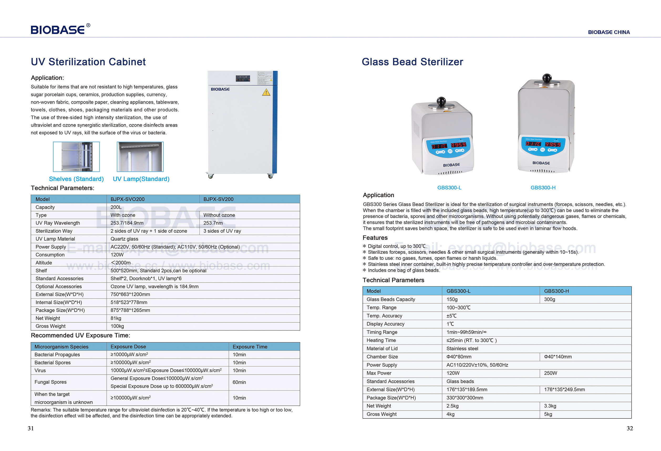 Gabinete de esterilização UV 31-32 e esterilizador de esferas de vidro 