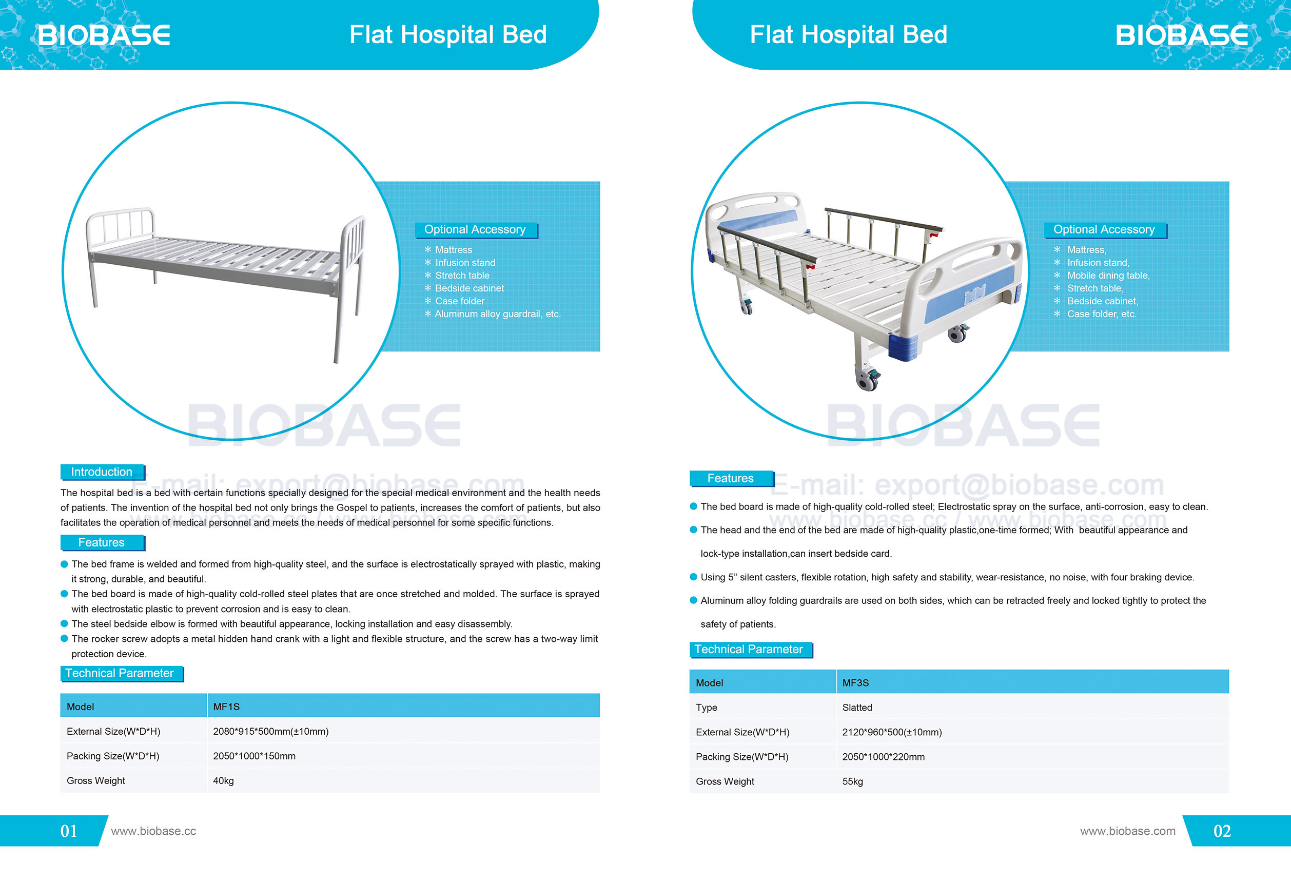 1-2 cama de hospital plana