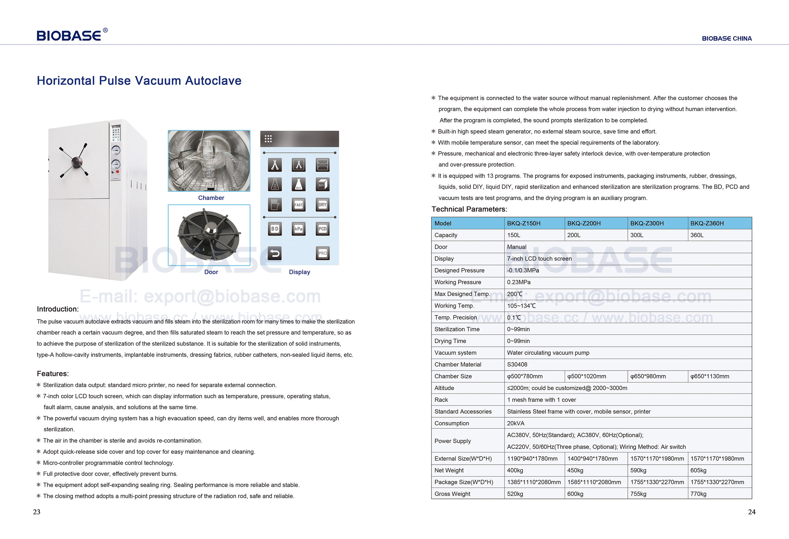23-24 AUTOCLAVE DE PULSO HORIZONTAL AUTOCLAVE BKQ-Z150 200 300 360H