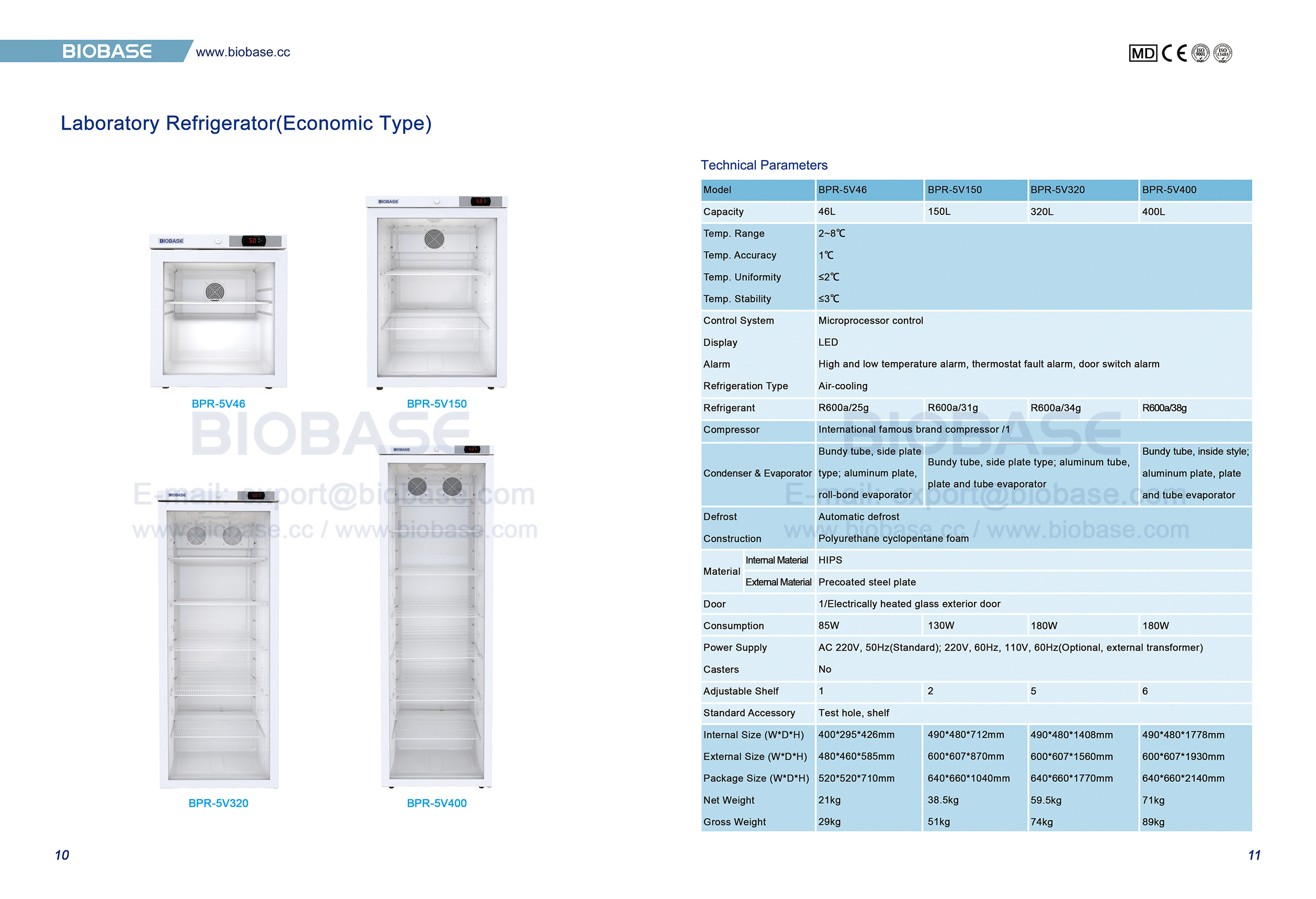 10-11 Refrigerador de laborat&oacute;rio (tipo econ&ocirc;mico) BPR-5V46 BPR-5V150 BPR-5V320 BPR-5V400