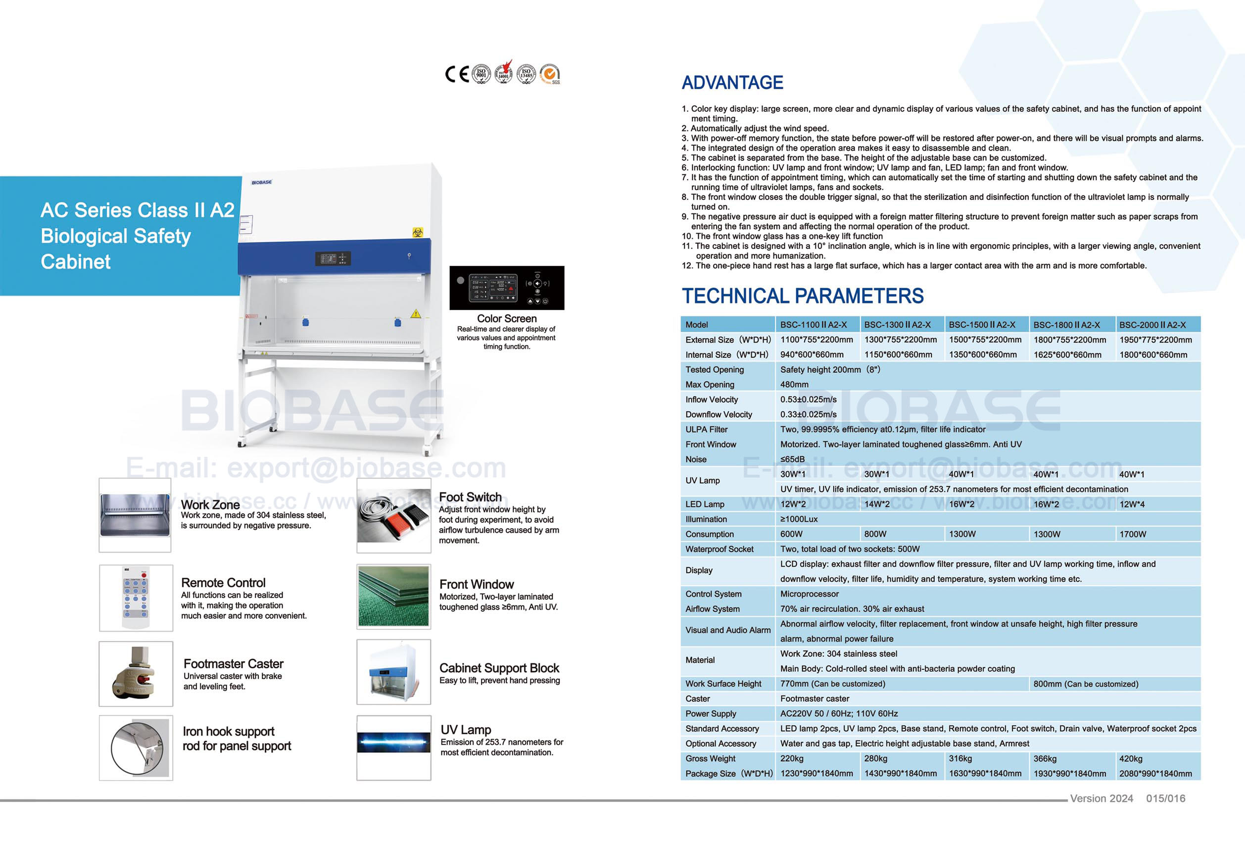 15-16 Gabinete de Segurança Biológica Série AC Classe II A2 BSC-1100 II A2-X e BSC-1300 II A2-X e BSC-1300 II A2-X e BSC-1800 II A2-X e BSC-2000 II A2-X