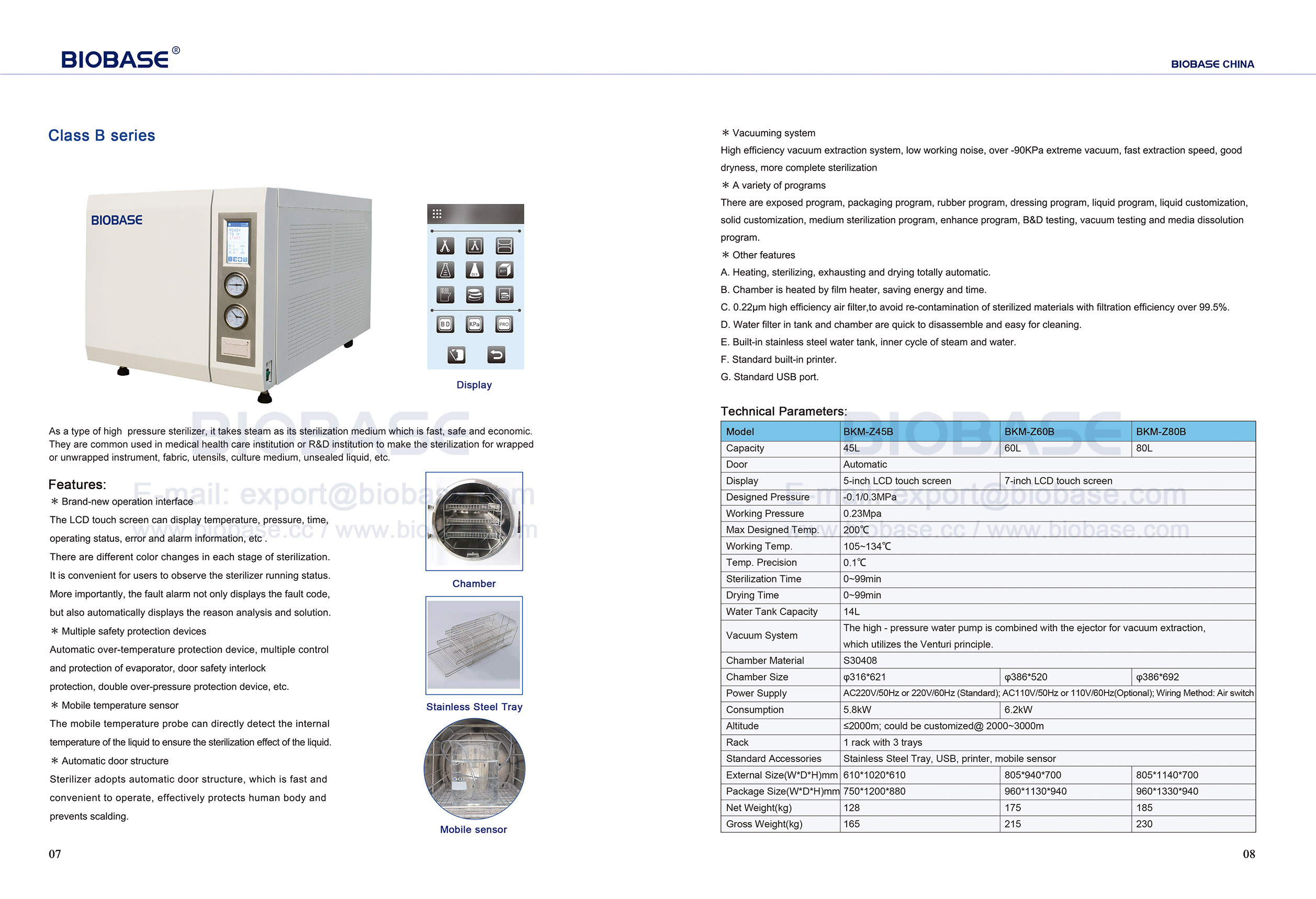 7-8 Autoclave de mesa série Classe B