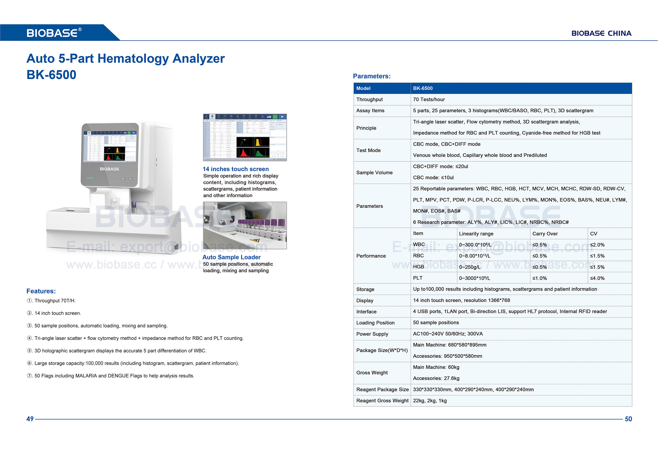 49 Analisador hematológico automático de 5 partes BK-6500