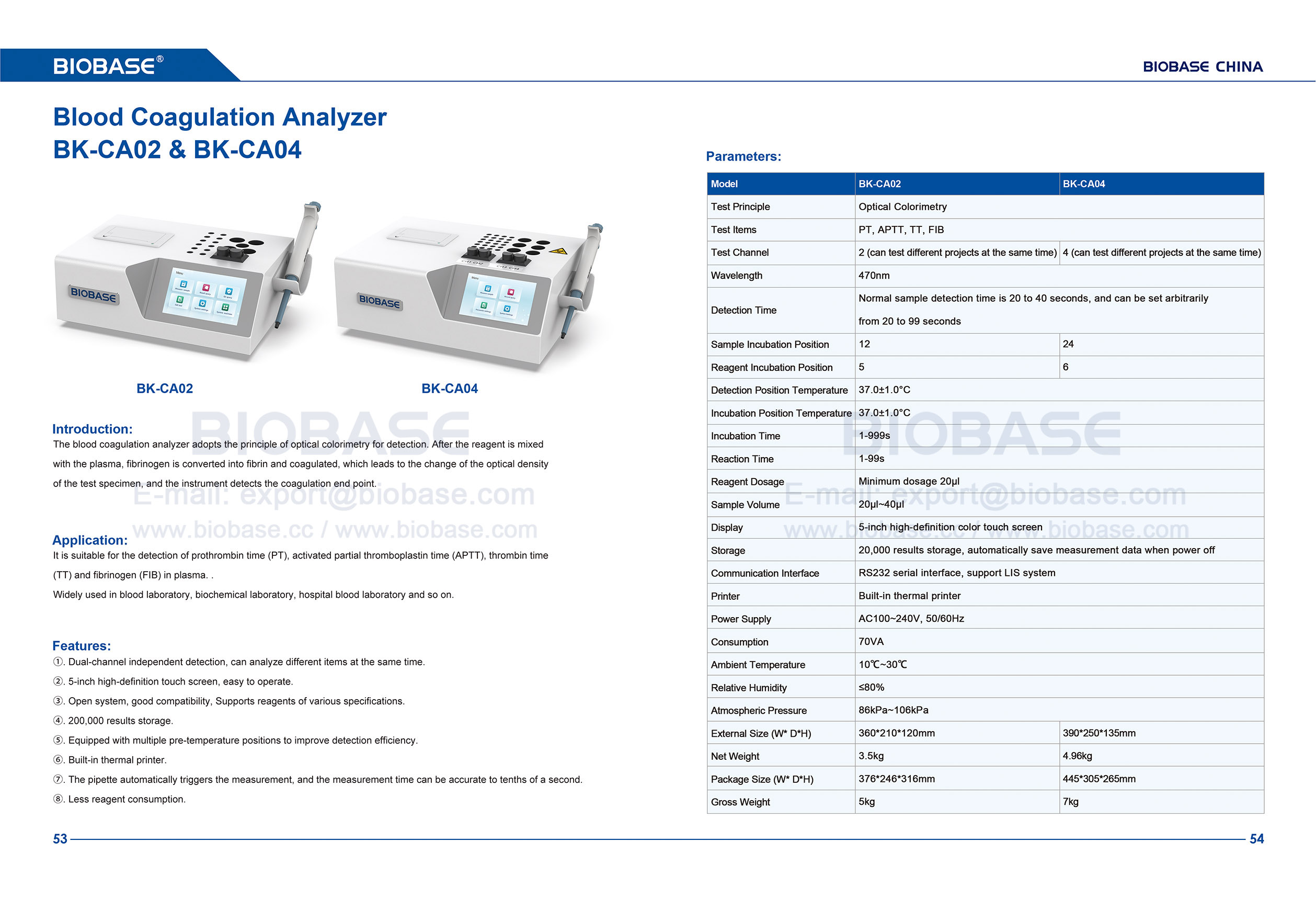 53-54 Analisador de Coagulação Sanguínea BK-CA02 e CA04