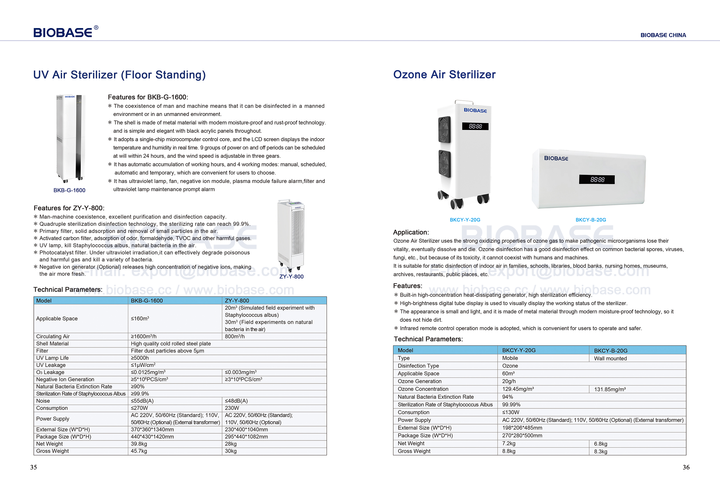 Esterilizador de ar UV 35-36 (de chão) e esterilizador de ar com ozônio