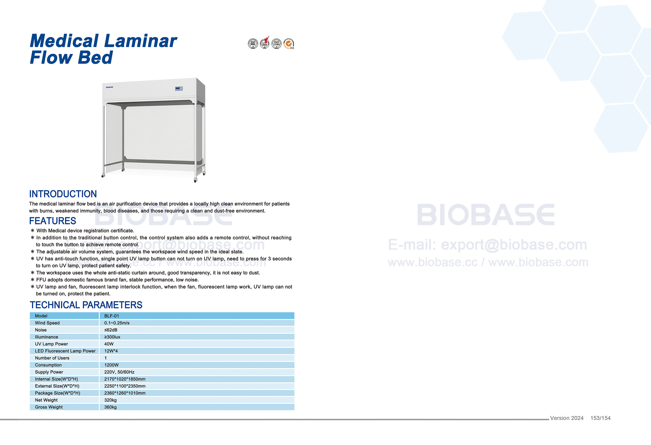 Leito de fluxo laminar médico 153-154