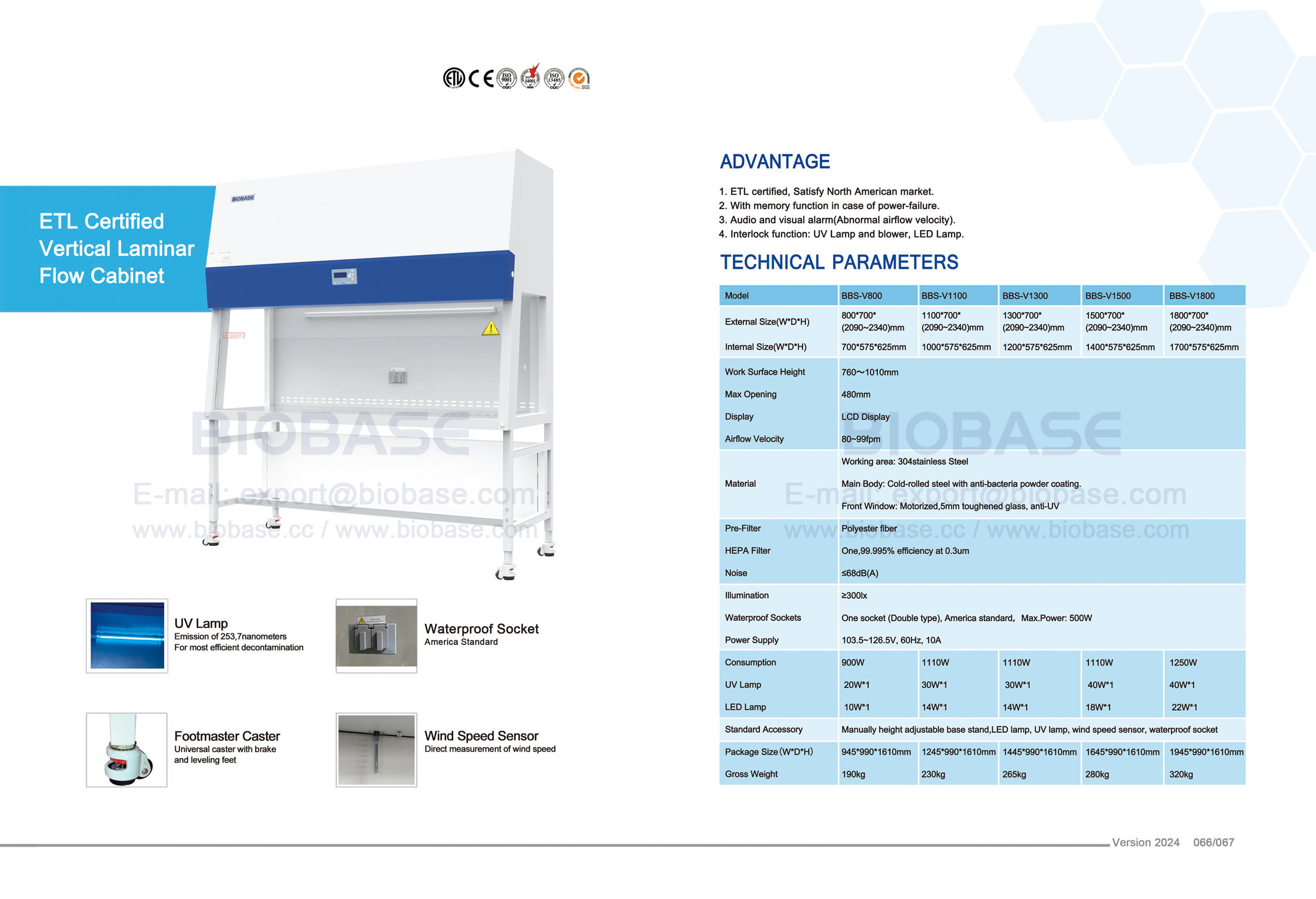 Gabinete de fluxo laminar vertical com certificação ETL 66-67