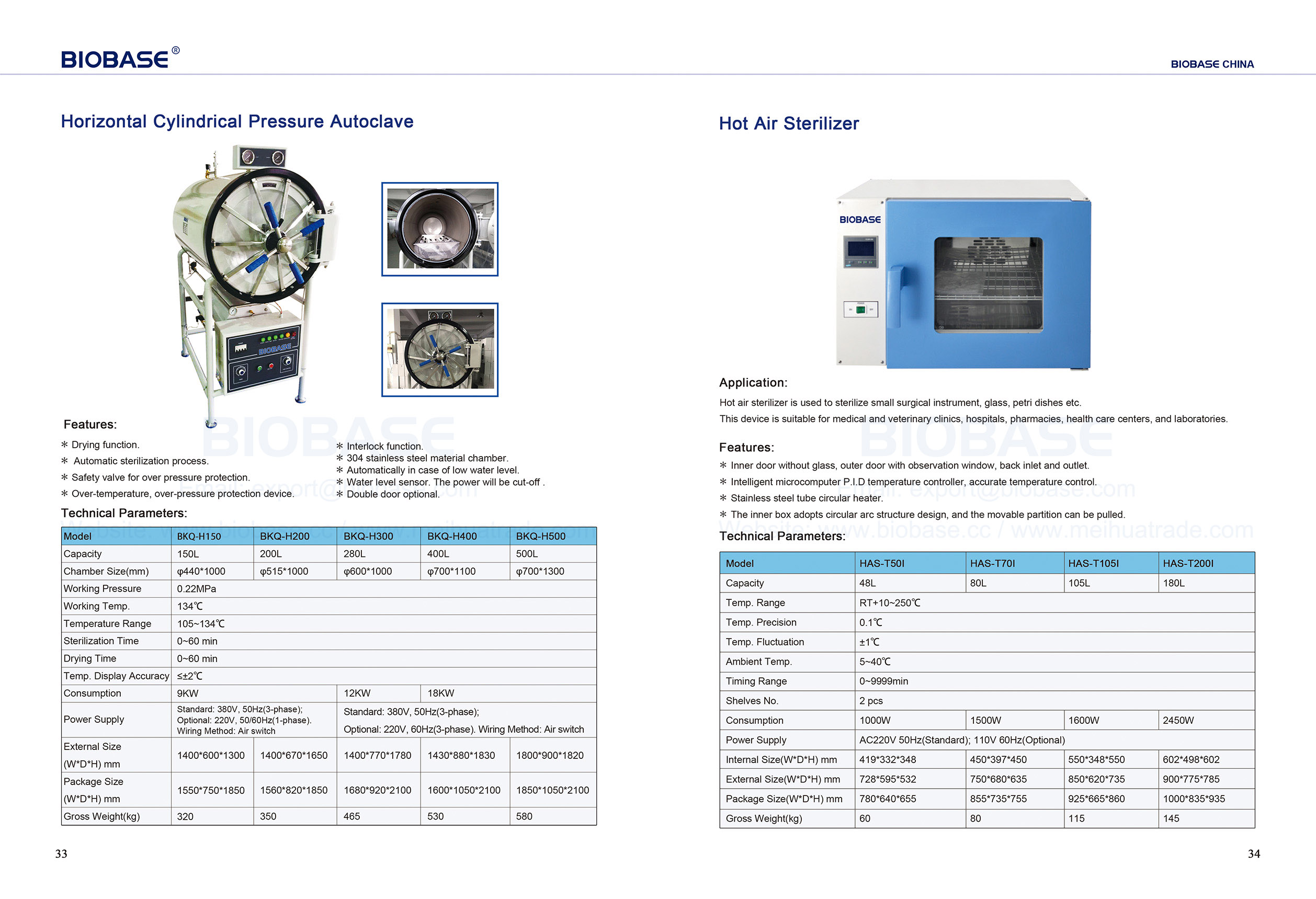 33-34 Autoclave de pressão cilíndrica horizontal e esterilizador de ar quente