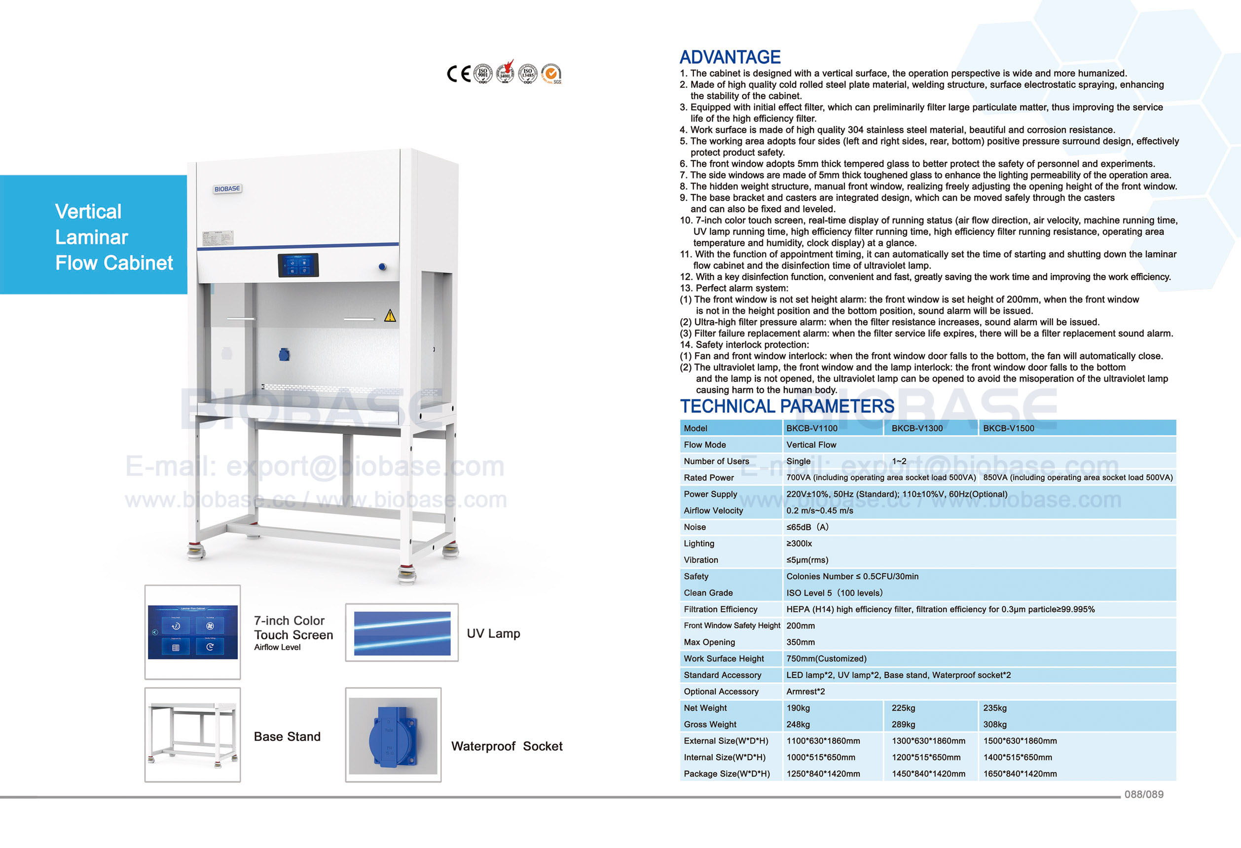 88-89 Gabinete de fluxo laminar vertical BKCB-V1100 BKCB-V1300 BKCB-V1500