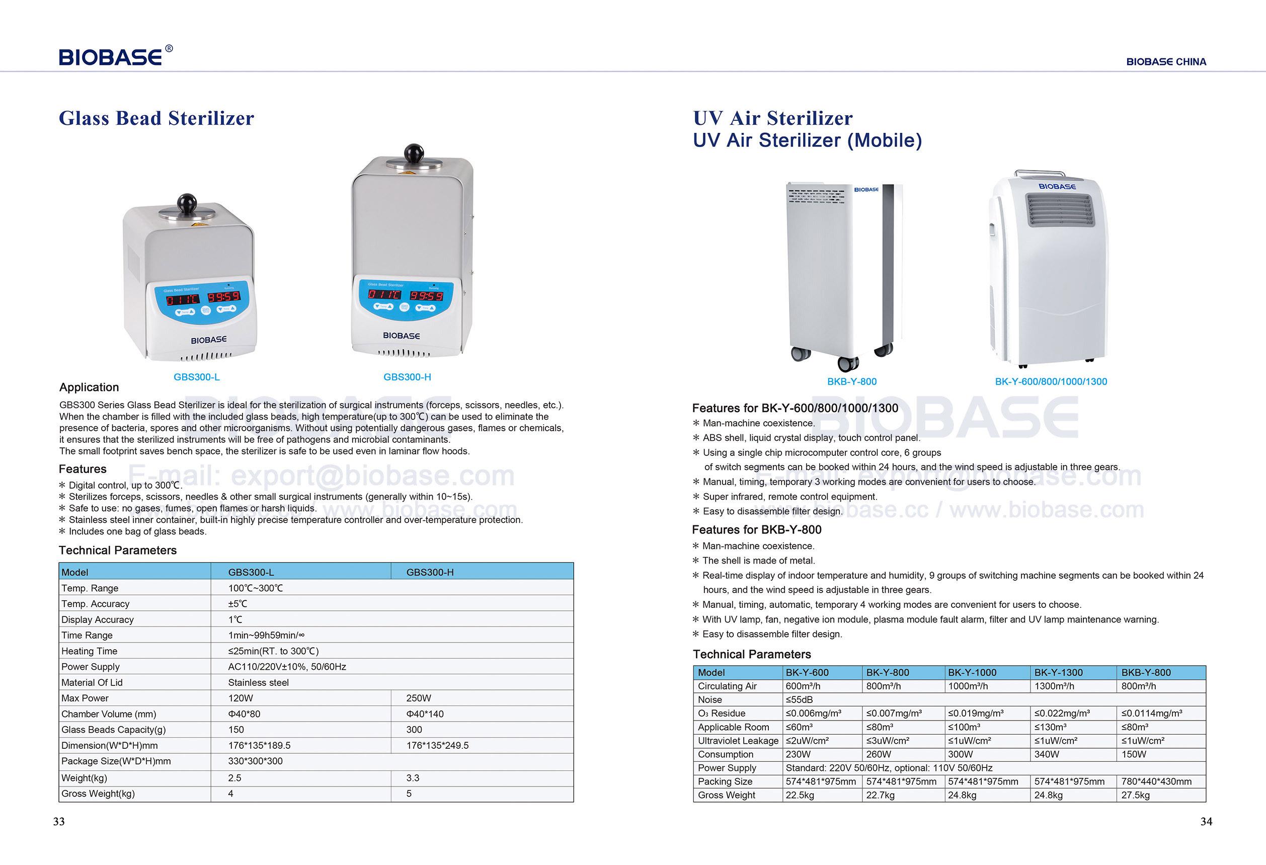 Esterilizador de esferas de vidro 33-34 e esterilizador de ar UV