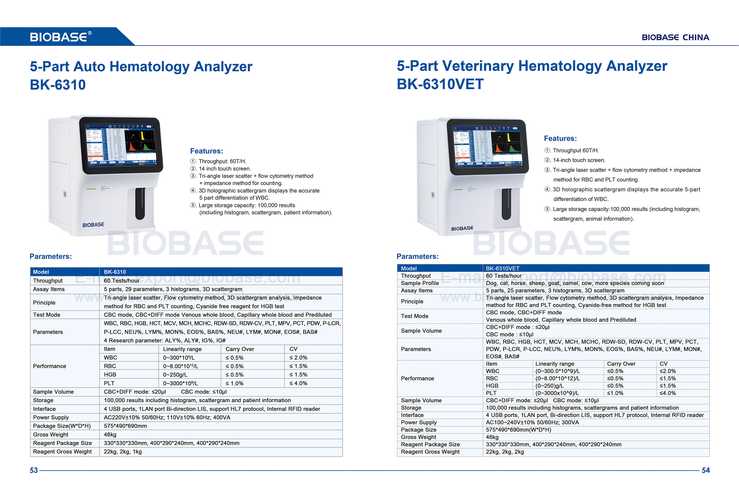 53-54 Analisador de hematologia de auto-partes de 5 partes BK-6310 e Analisador de hematologia veterinária de 5 partes BK-6310VET
