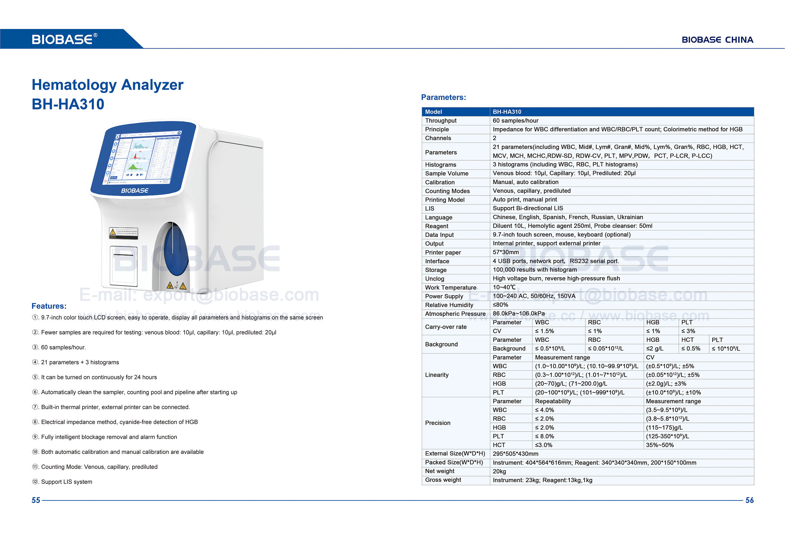 55-56 Analisador de hematologia BH-HA310