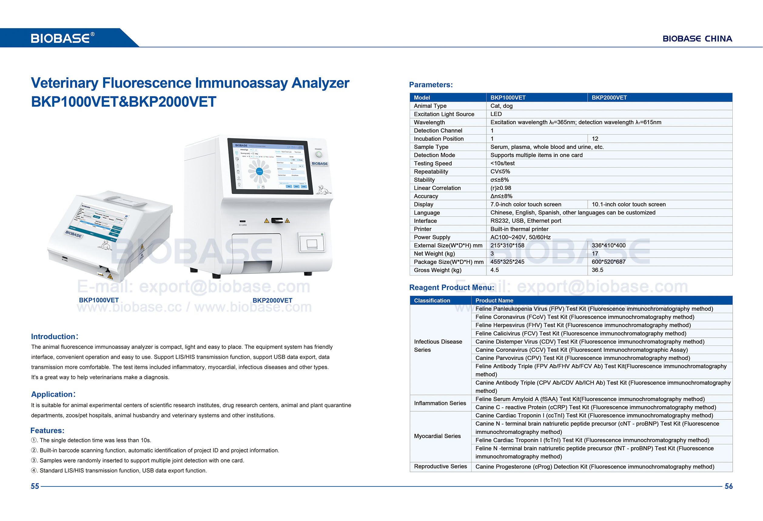 55-56 Analisador de imunoensaio de fluoresc&ecirc;ncia veterin&aacute;ria BKP1000VET&BKP2000VET