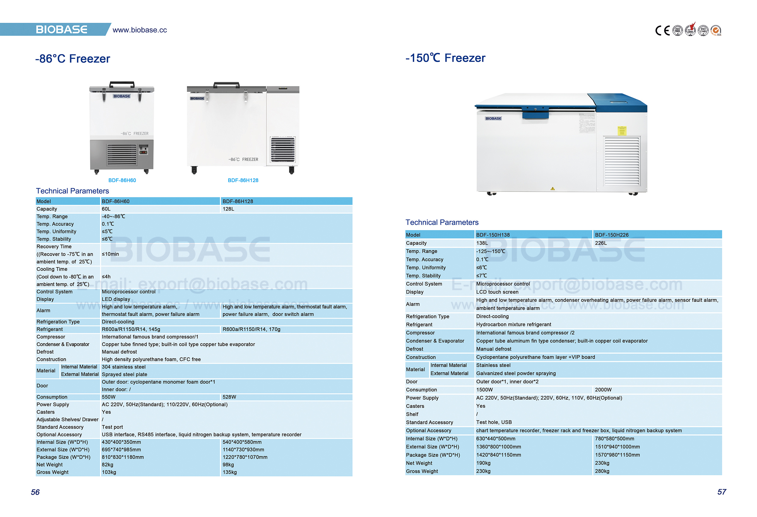 56-57 -86 ℃ Congelador e -150 ℃ Congelador