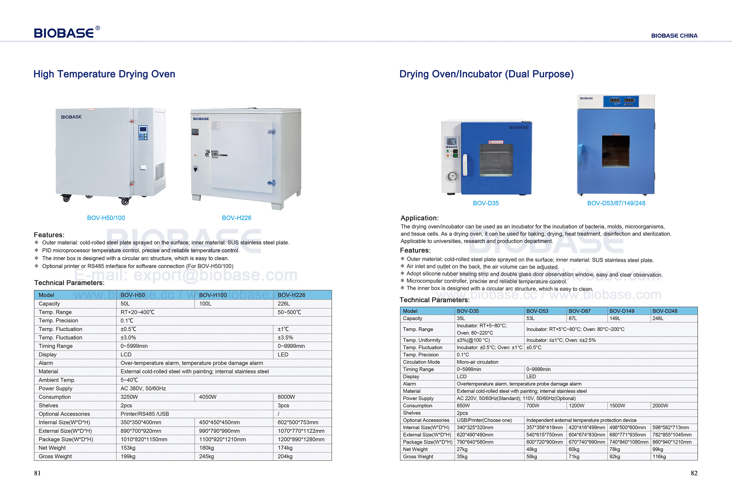 81-82 Forno de Secagem de Alta Temperatura e Forno de SecagemIncubadora (Dupla Finalidade)
