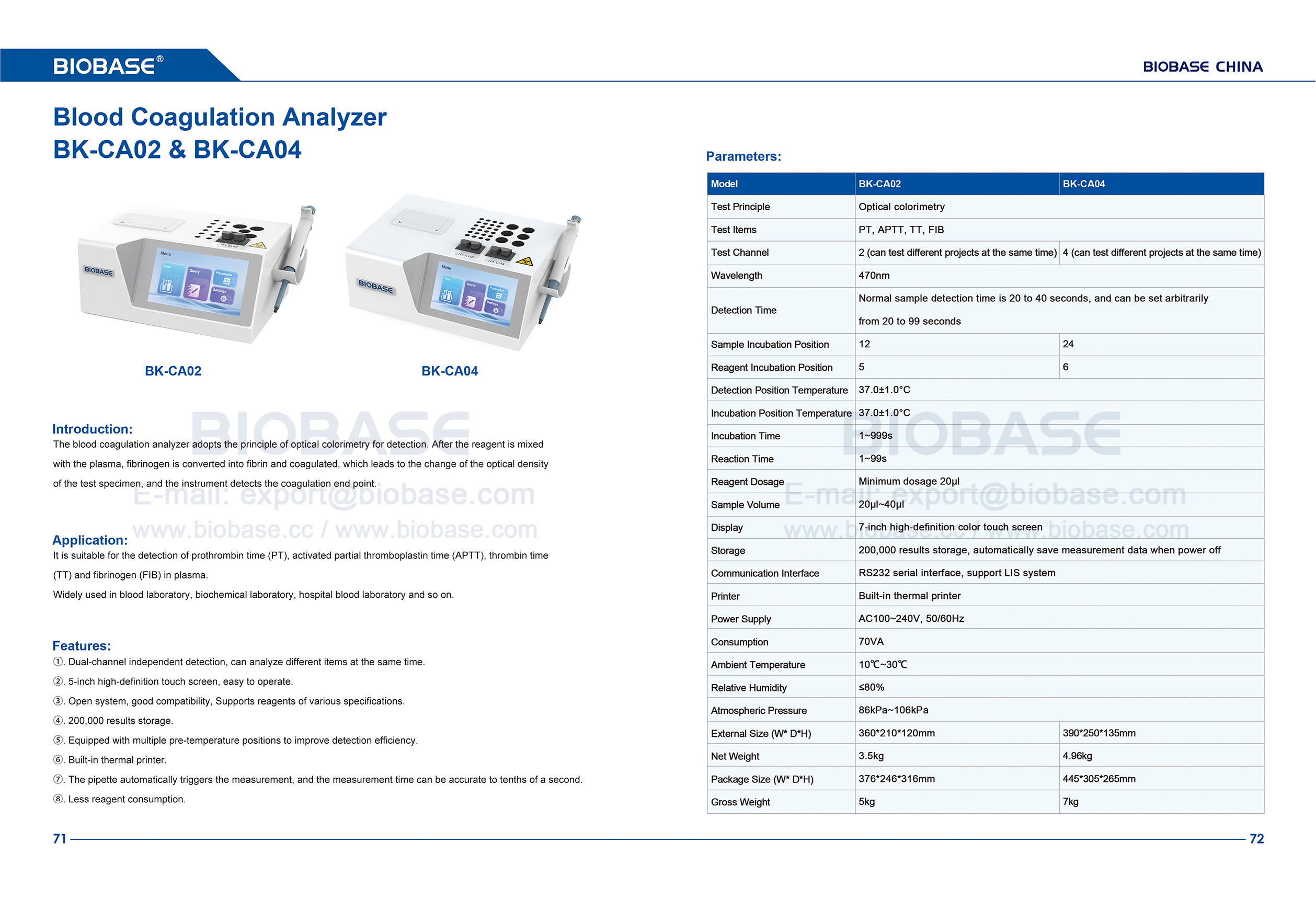 Analisador de coagula&ccedil;&atilde;o sangu&iacute;nea 71-72 BK-CA02 e CA04