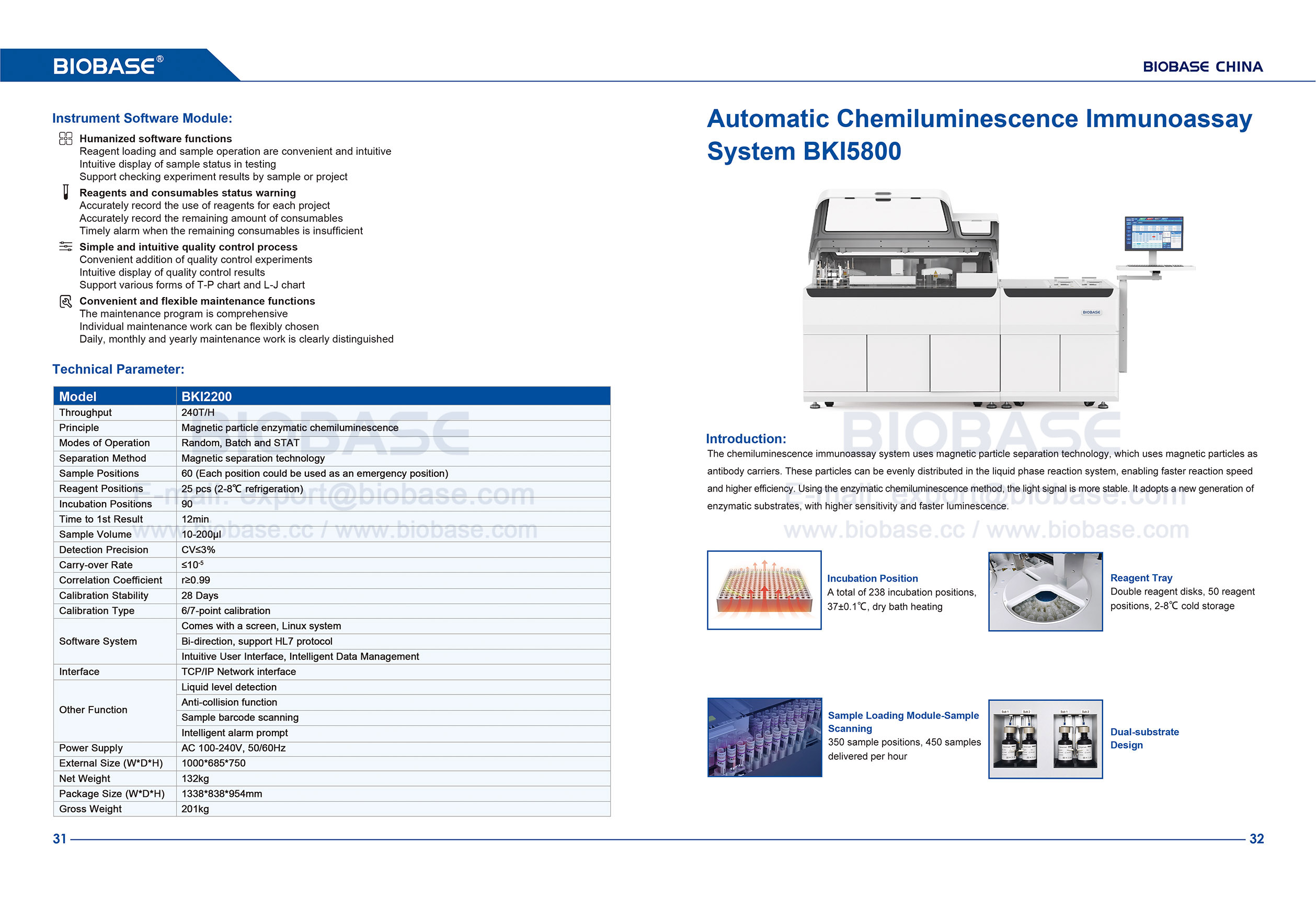 31 Sistema autom&aacute;tico de imunoensaio por quimioluminesc&ecirc;ncia BKI2200 e sistema autom&aacute;tico de imunoensaio por quimioluminesc&ecirc;ncia BKI5800 