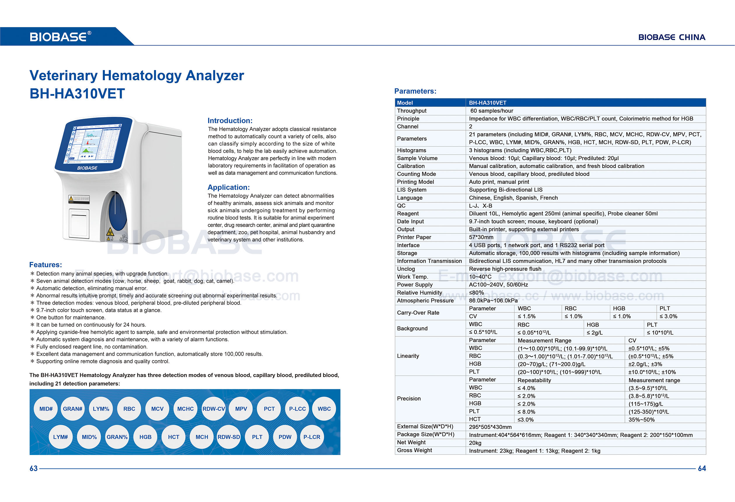 63-64 Analisador de Hematologia Veterin&aacute;ria BH-HA310VET