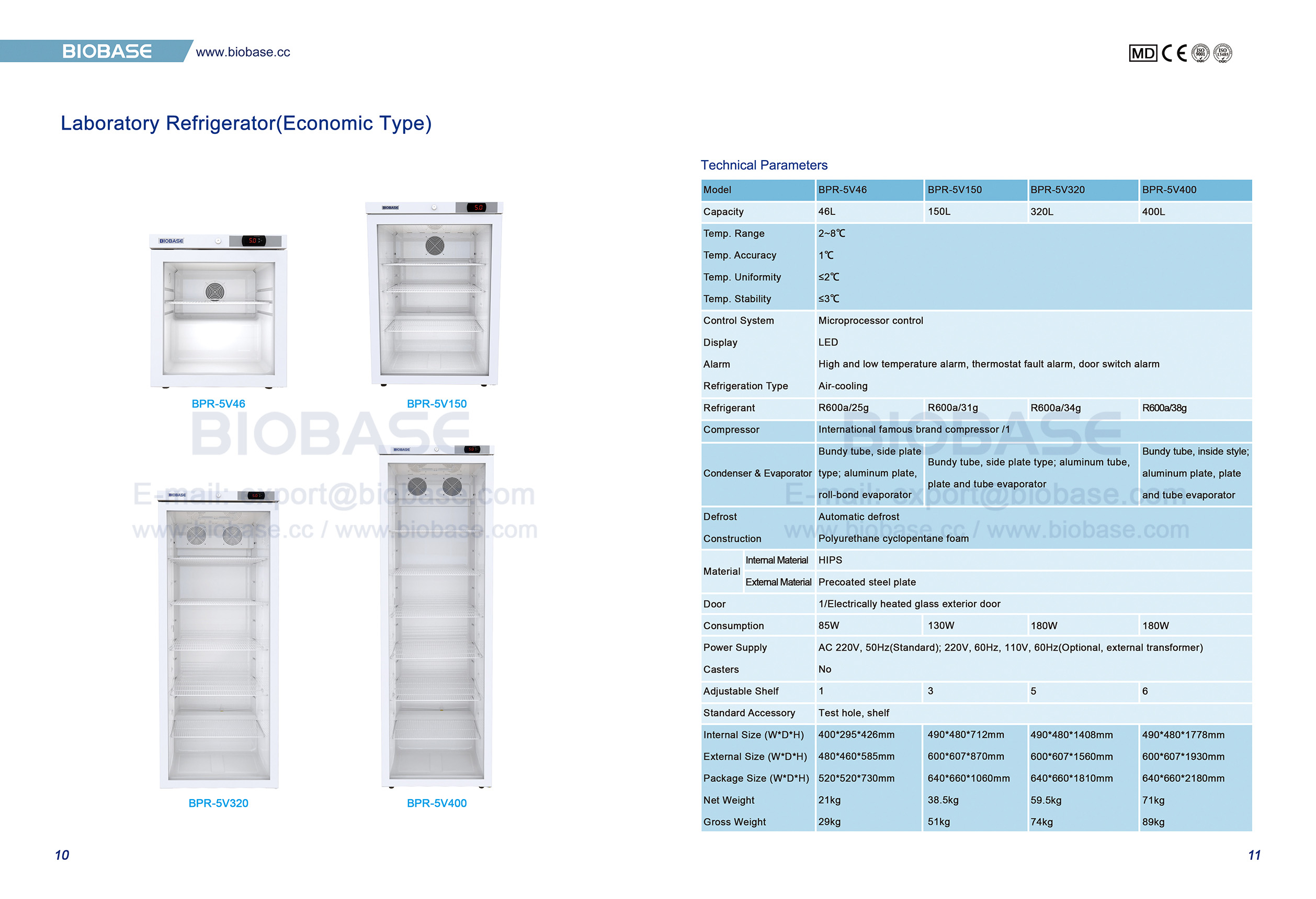 10-11 Refrigerador de laborat&oacute;rio (tipo econ&ocirc;mico) BPR-5V46 BPR-5V150 BPR-5V320 BPR-5V400