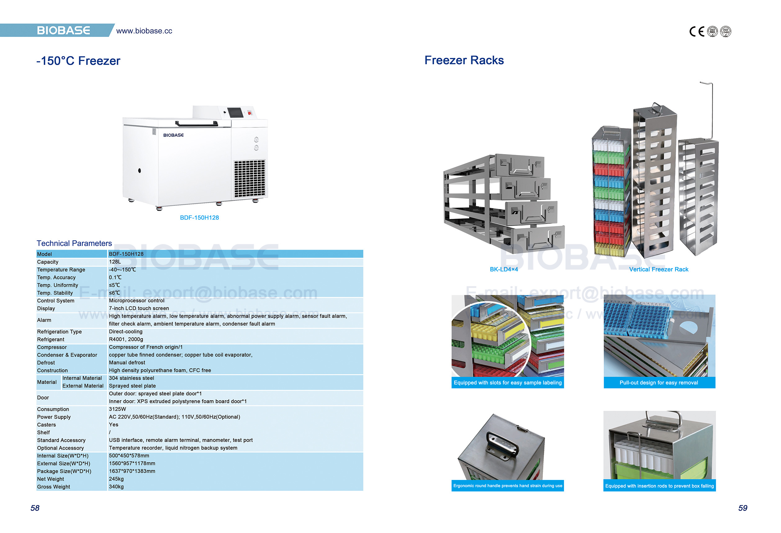 58-59 -150&deg;C Congelador e Racks de Congelador